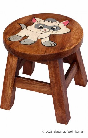 Massivholz Kinderhocker Katze